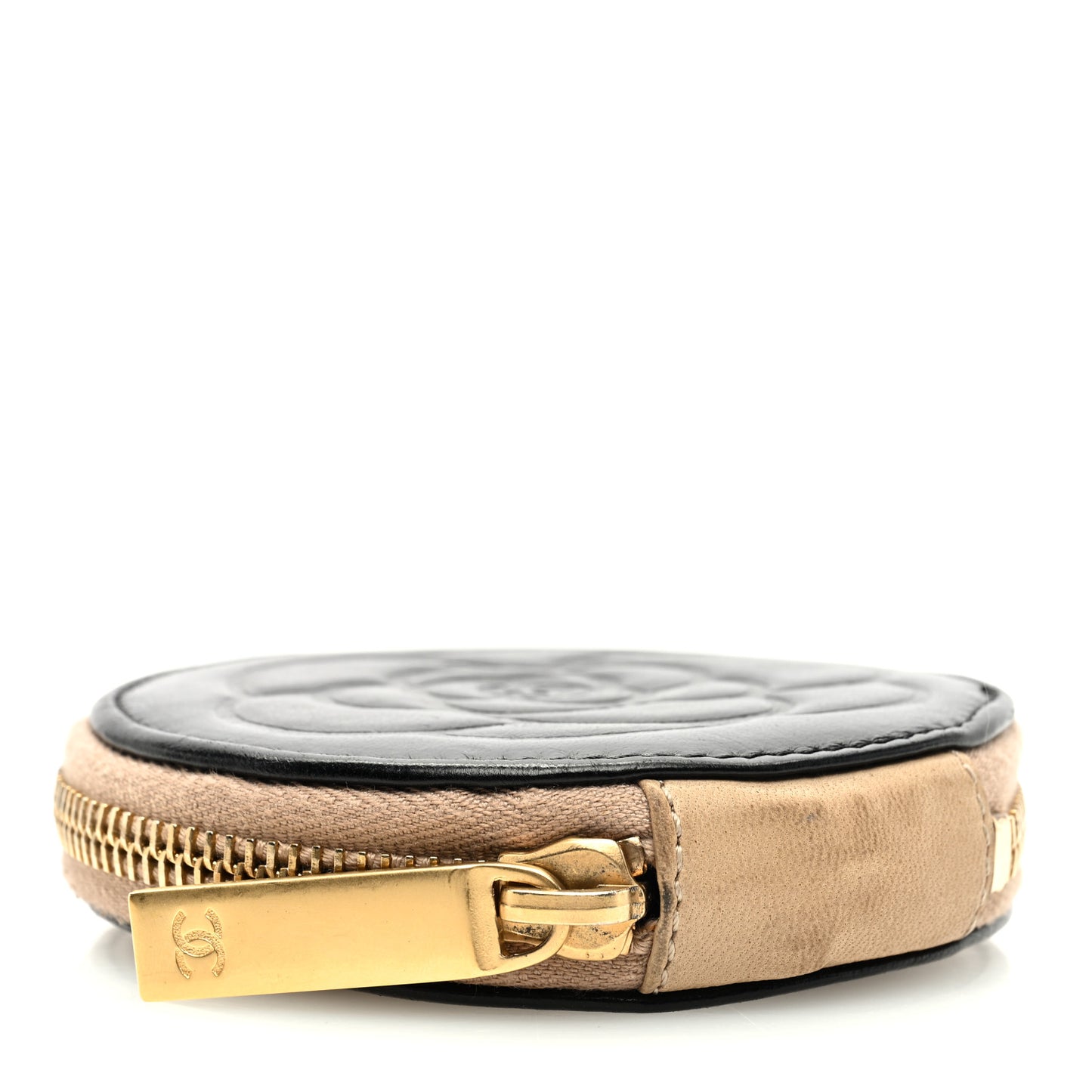 Lambskin Round Camellia CC Coin Purse Black