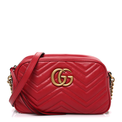 Gucci Calfskin Matelasse Small GG Marmont Chain Shoulder Bag Hibiscus Red 1 of 9