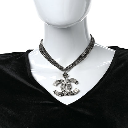 Chanel Baguette Crystal CC Multi Strand Pendant Necklace Silver 2 of 4
