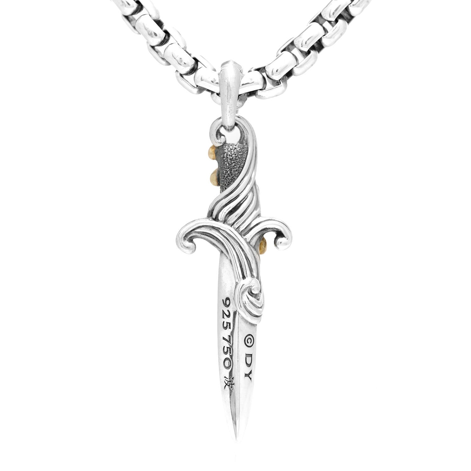 David Yurman Sterling Silver 18K Yellow Gold Waves Dagger Amulet Pendant Necklace 4 of 5