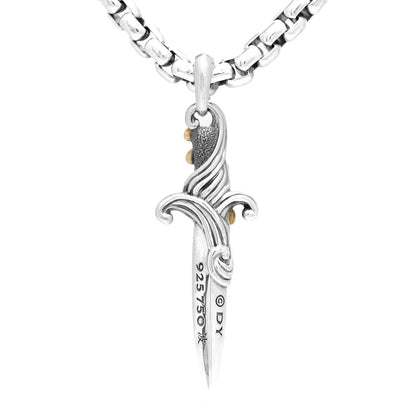 David Yurman Sterling Silver 18K Yellow Gold Waves Dagger Amulet Pendant Necklace 4 of 5