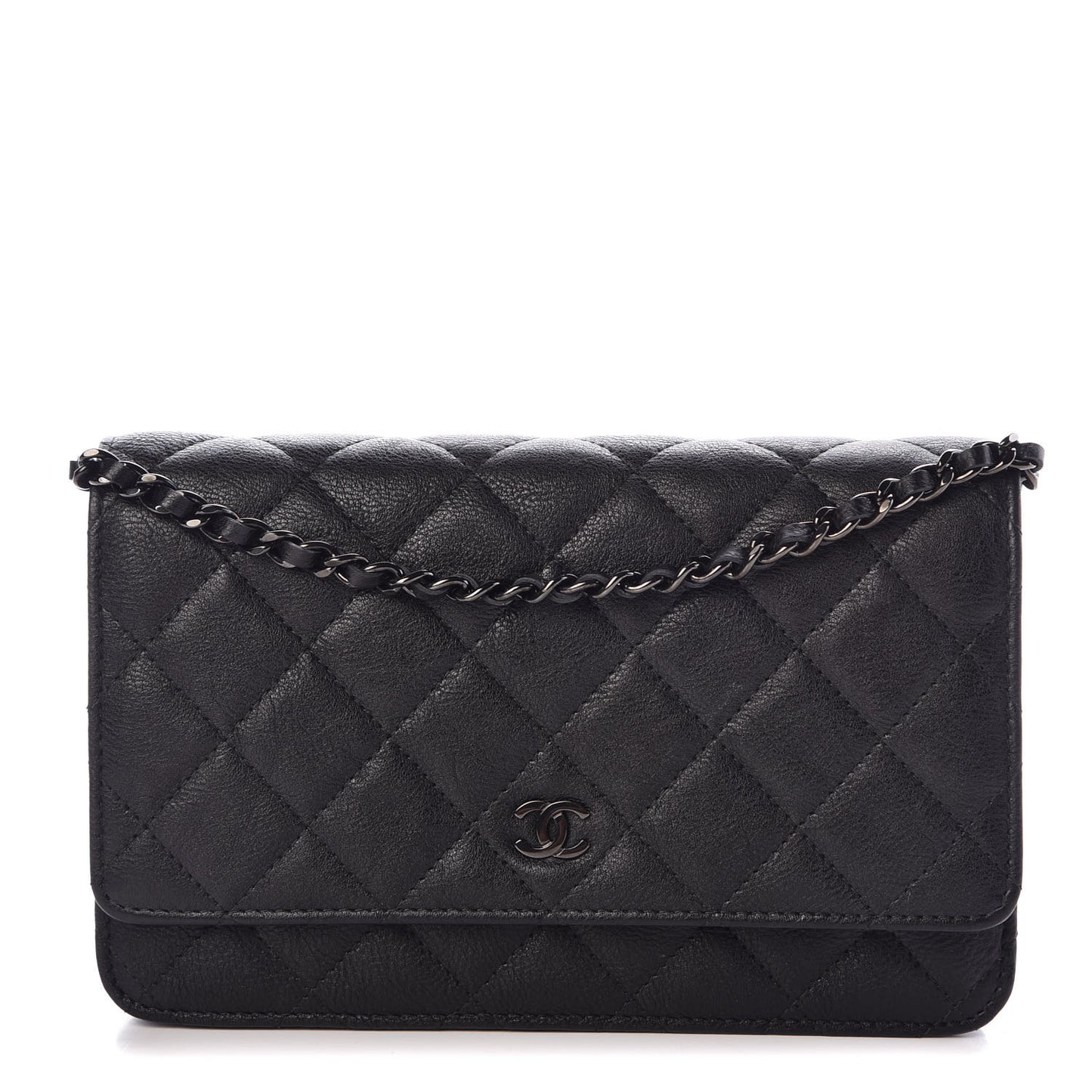 Crumpled Calfskin Quilted Wallet On Chain WOC So Black