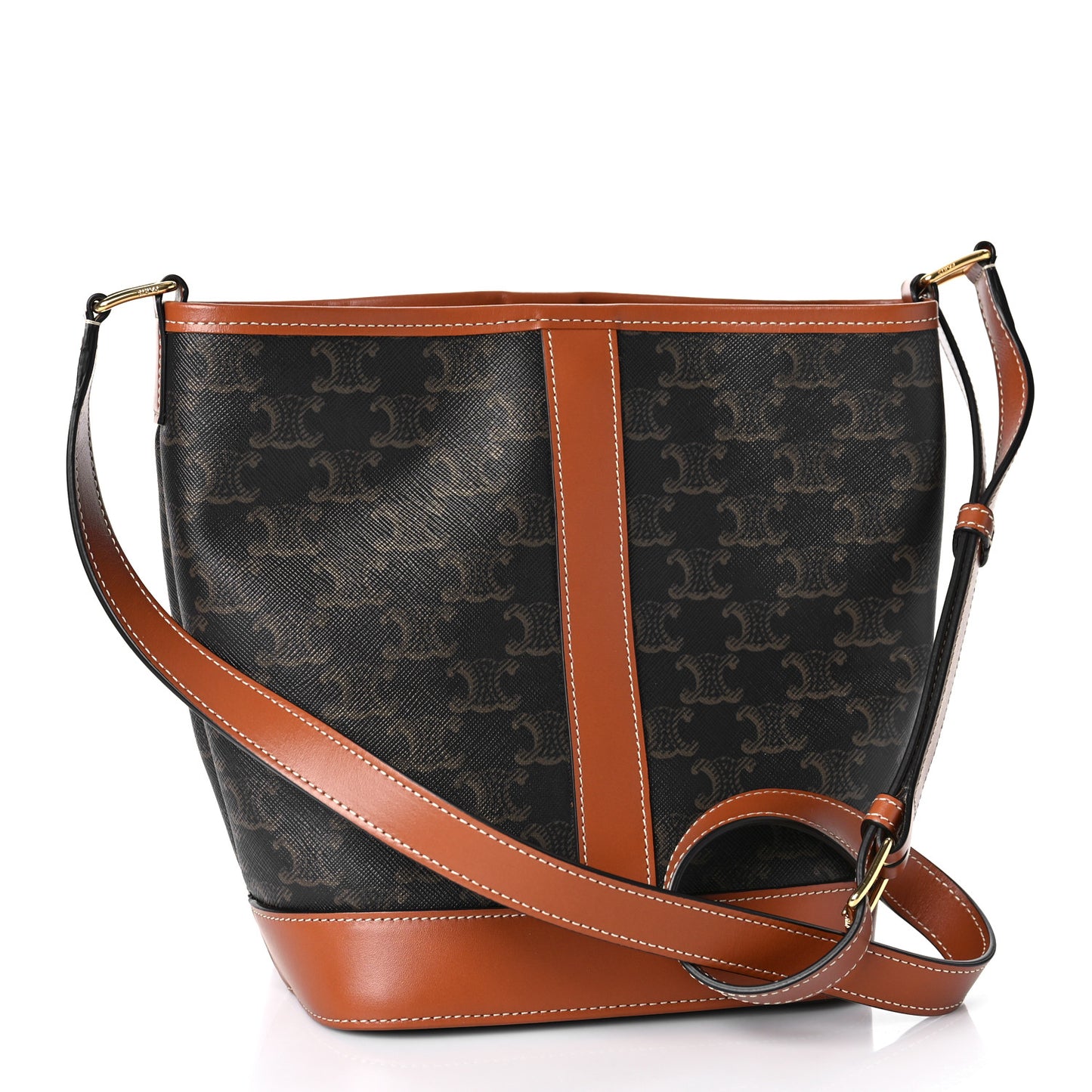 Triomphe Canvas Calfskin Small Bucket Bag Tan