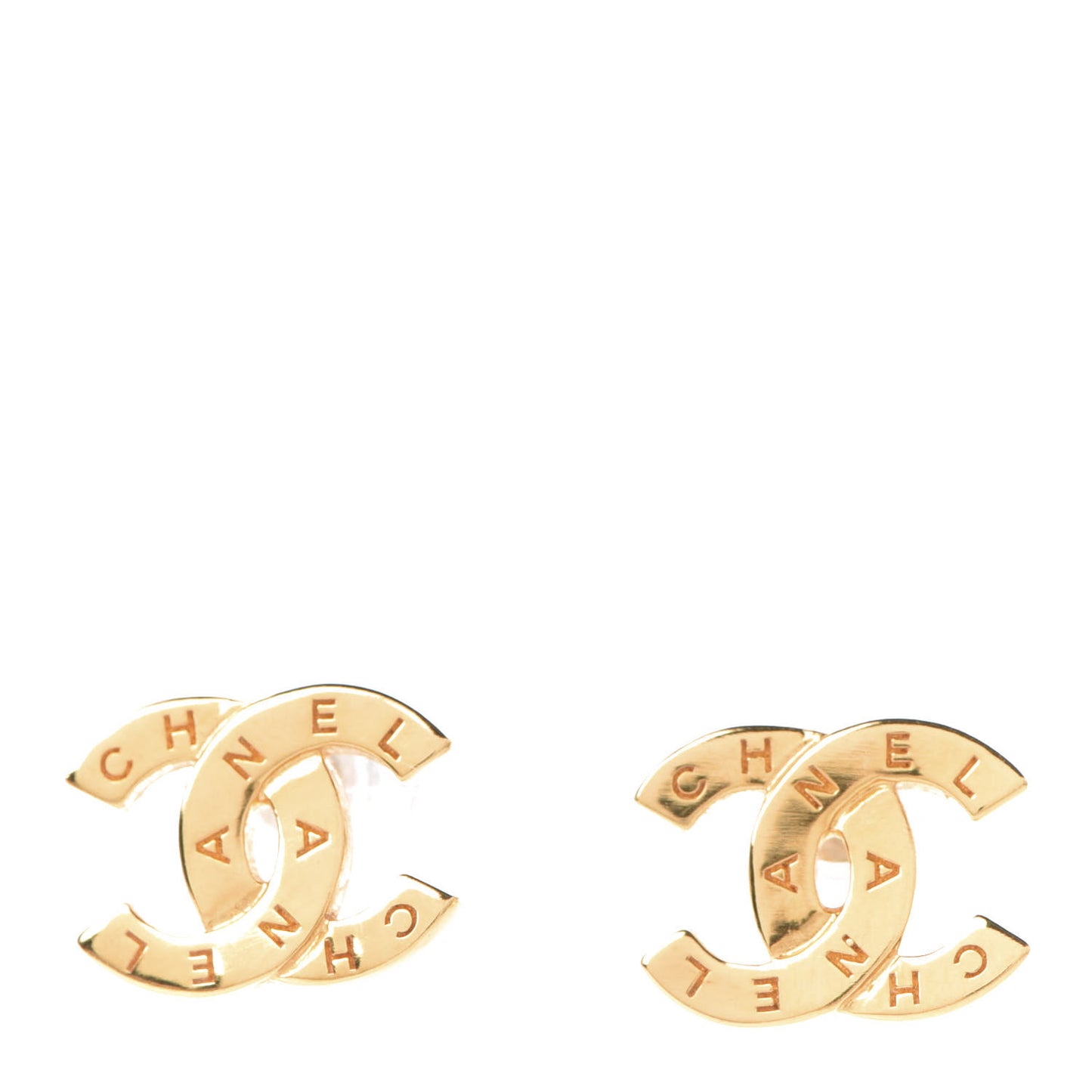 Metal CC Paris Button Stud Earrings Gold