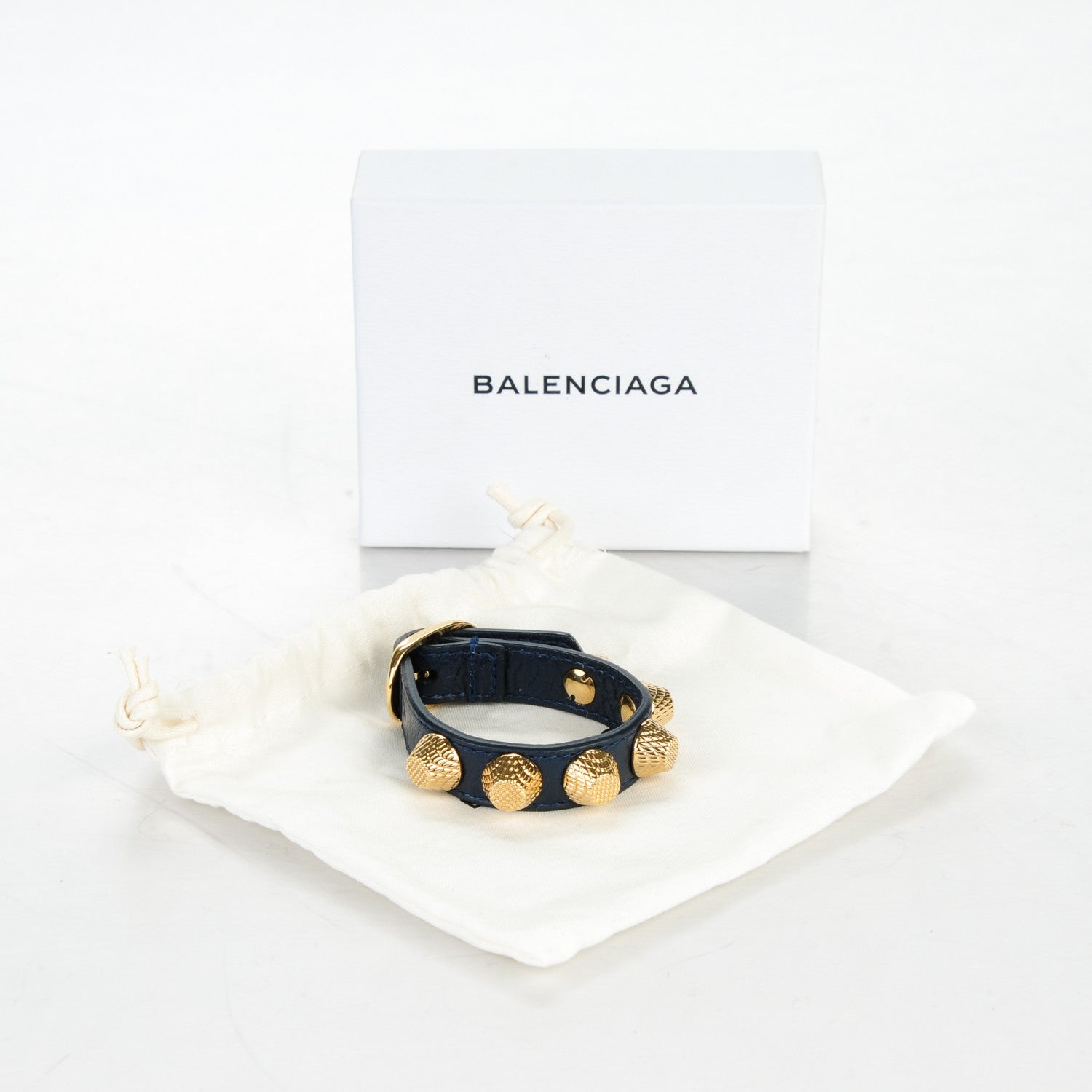 Balenciaga Agneau Giant 12 Gold Hardware Stud Bracelet S Bleu Obscur 5 of 5