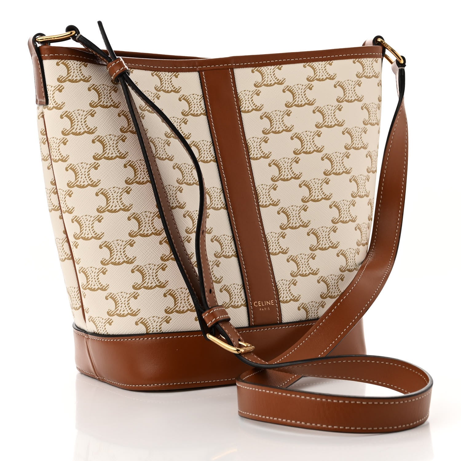 Celine Triomphe Canvas Calfskin Small Bucket Bag White 3 of 11