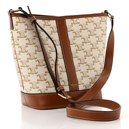 Celine Triomphe Canvas Calfskin Small Bucket Bag White 3 of 11