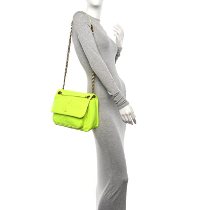 Saint Laurent Crinkled Calfskin Matelasse Monogram Medium Niki Chain Satchel Neon Yellow 2 of 11