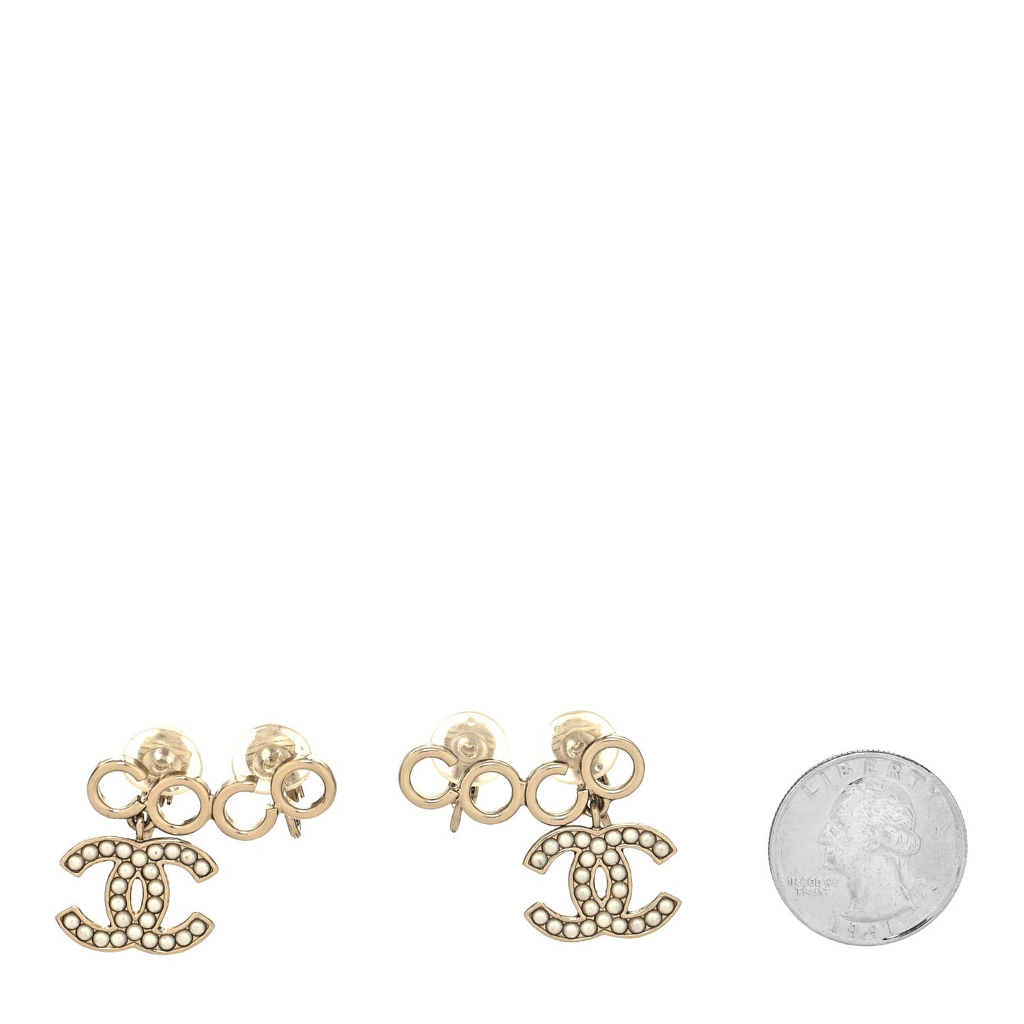 Metal Pearl CC Coco Climber Clip On Earrings Gold