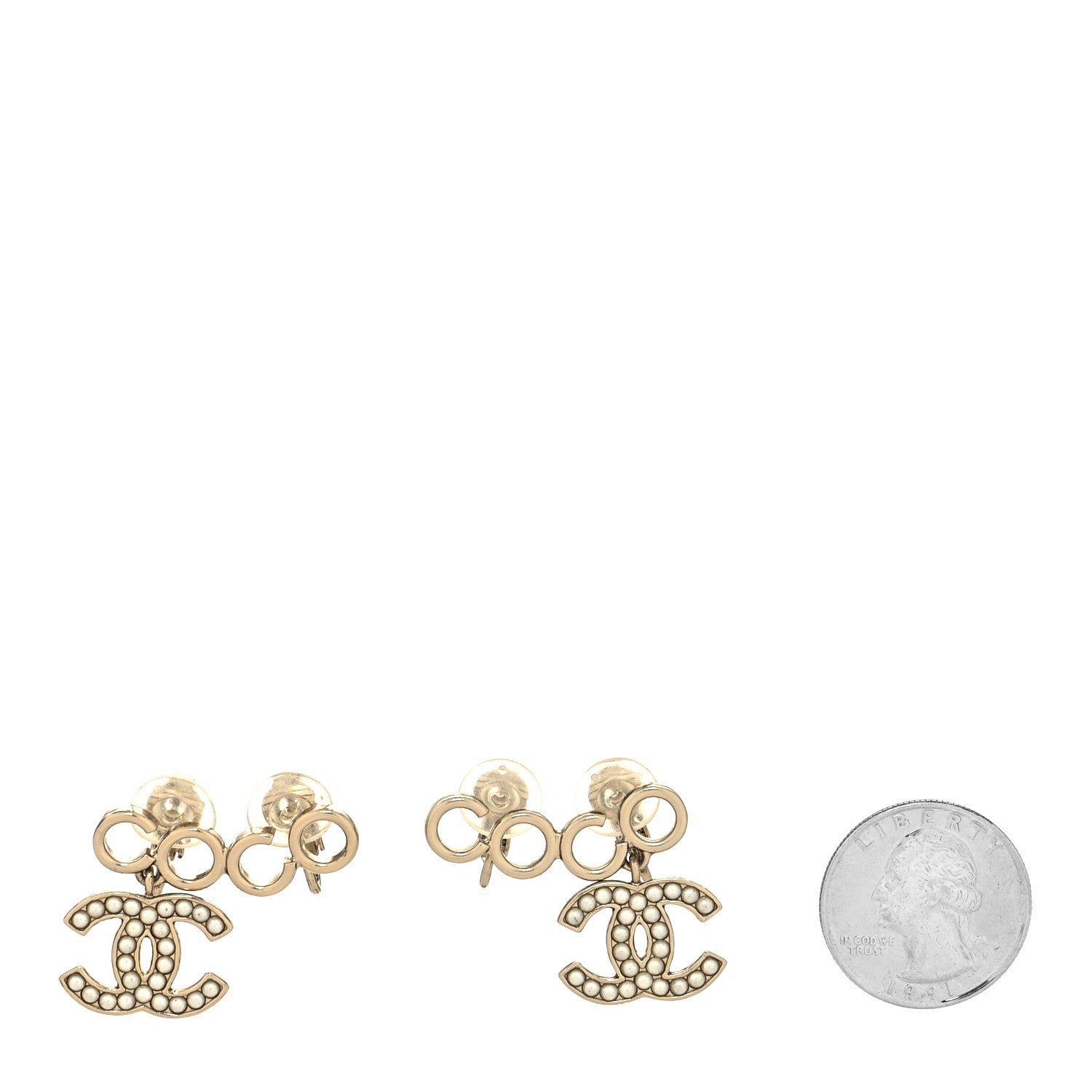 Chanel Metal Pearl CC Coco Climber Clip On Earrings Gold 2 of 4