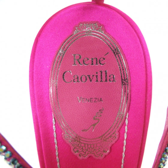 RENE CAOVILLA Satin Crystal Sandals 40 Pink Blue