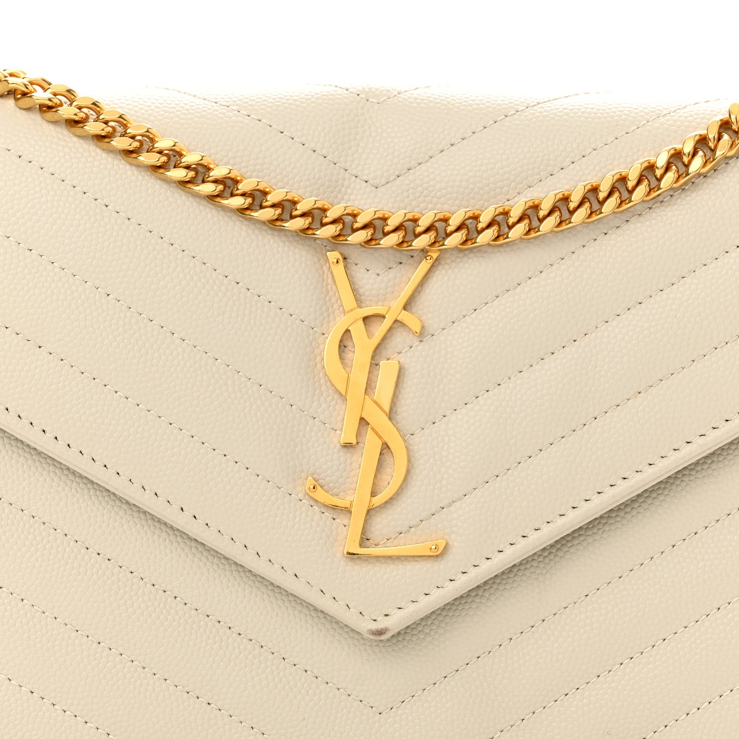 Grain De Poudre Matelasse Chevron Monogram Chain Wallet Crema Soft
