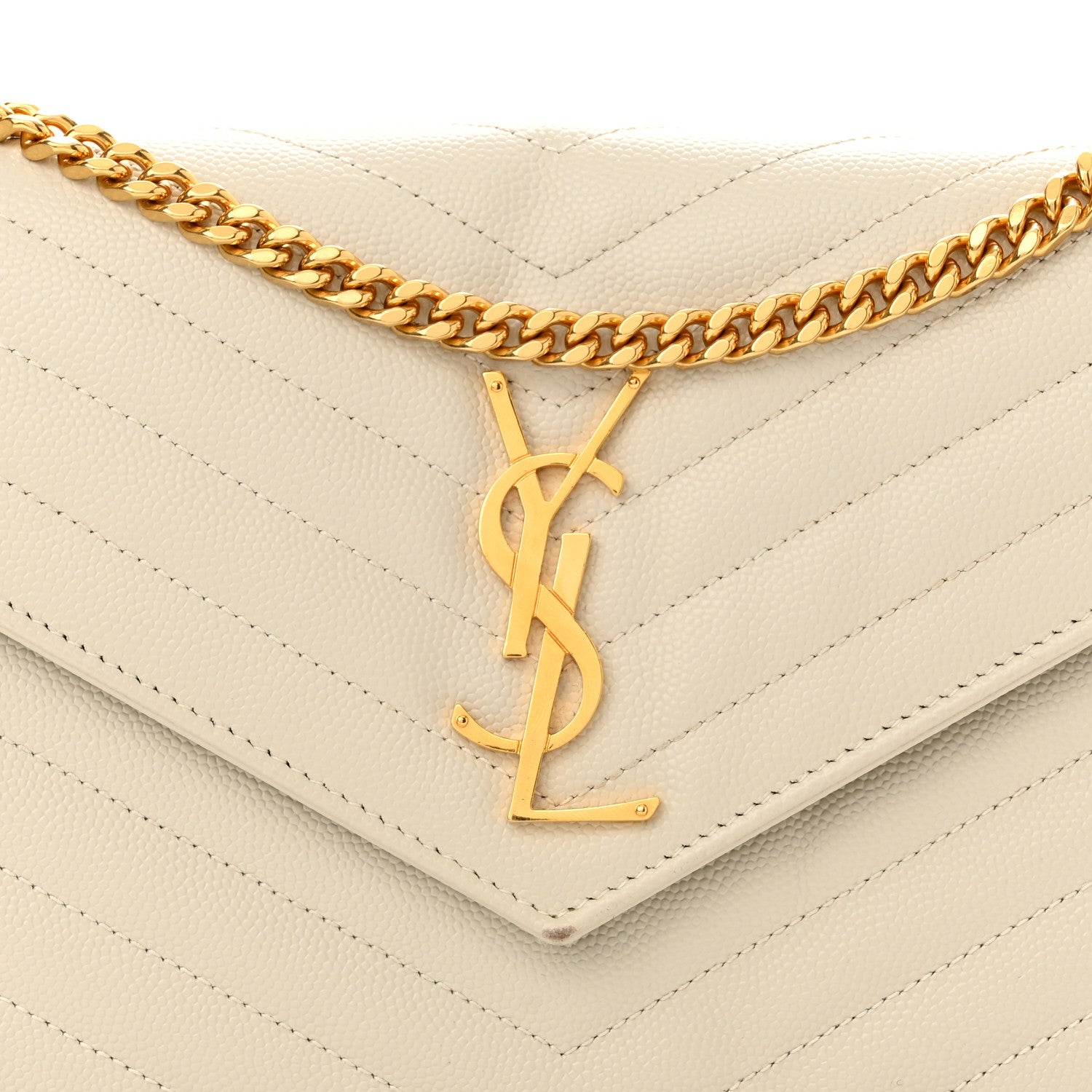 Saint Laurent Grain De Poudre Matelasse Chevron Monogram Chain Wallet Crema Soft 7 of 15
