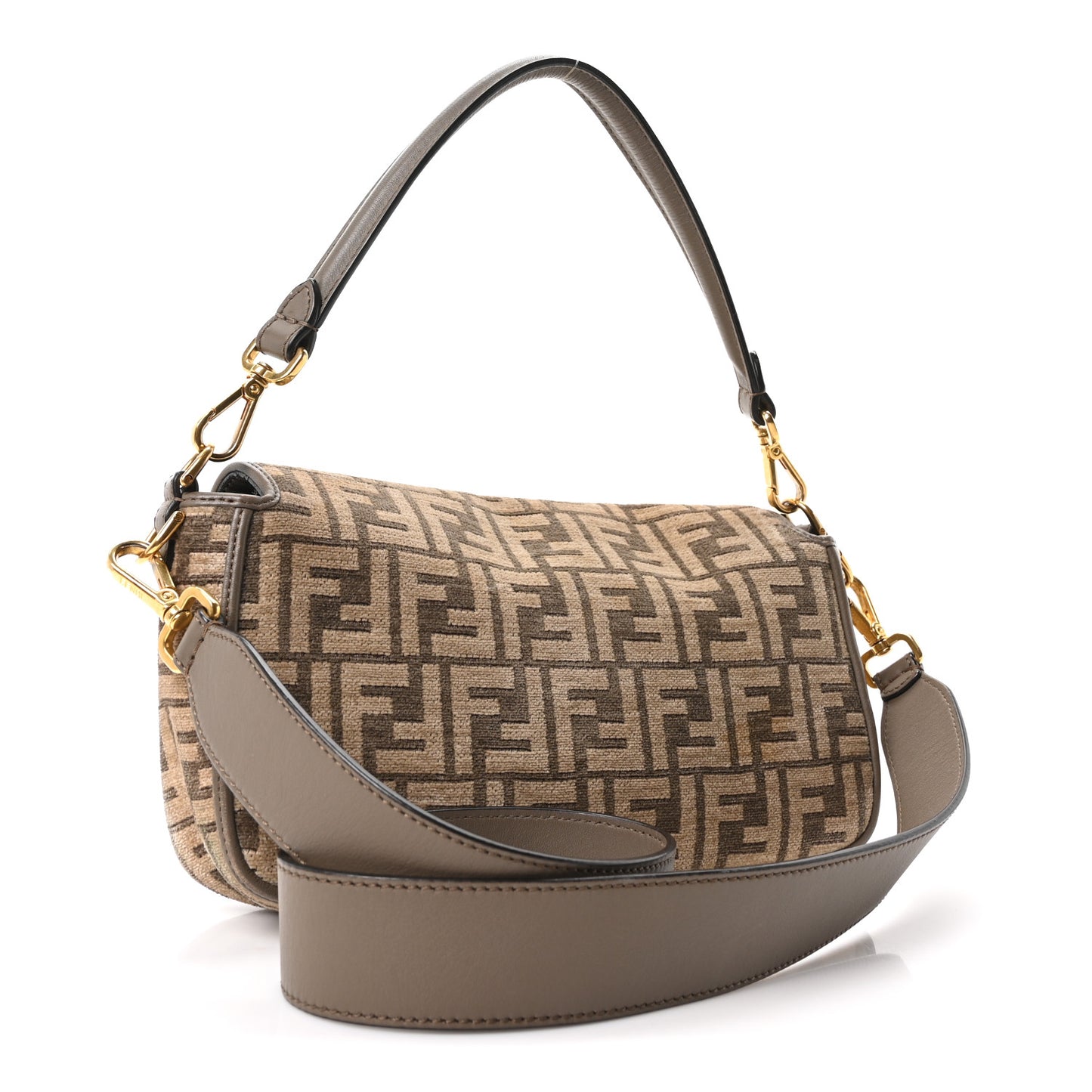 Chenille Vitello Seta FF Embroidered Baguette Tortora