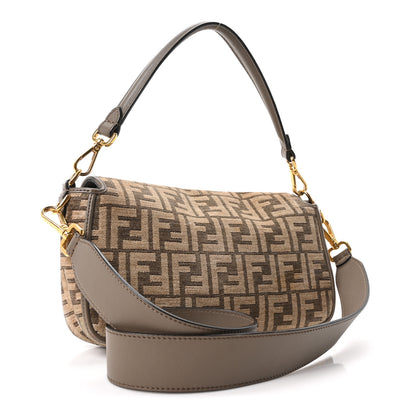 Fendi Chenille Vitello Seta FF Embroidered Baguette Tortora 3 of 10
