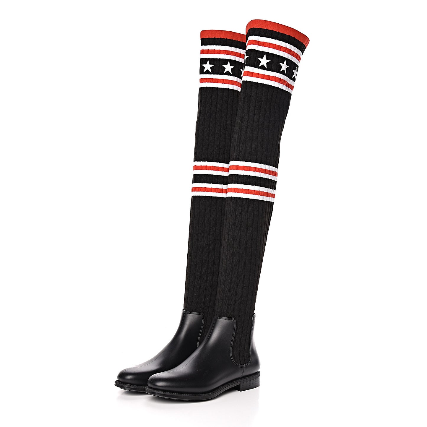 Knit Rubber Storm Over The Knee Boots 37 Black