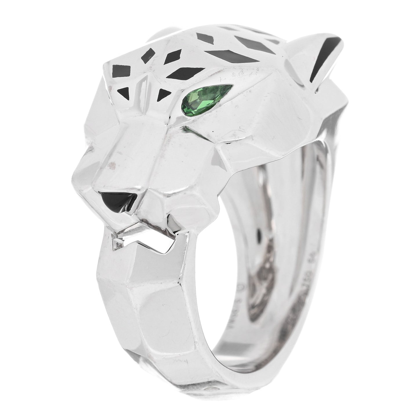18K White Gold Tsavorite Onyx Panthère De Cartier Ring 56 7.5