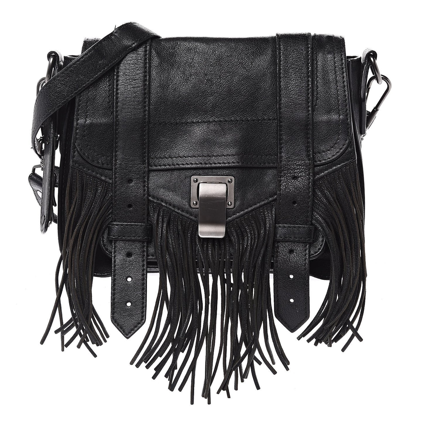 Lambskin Fringe PS1 Crossbody Pouch Black