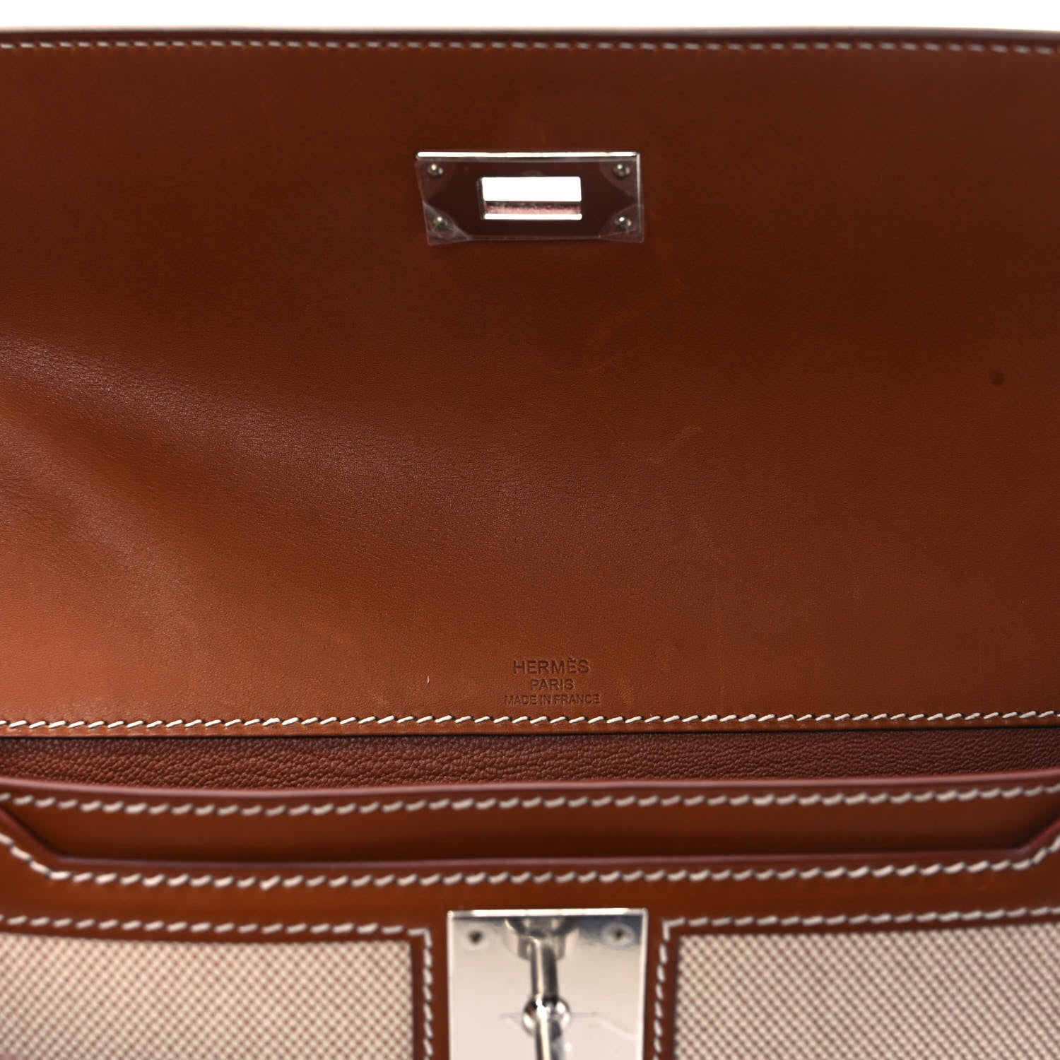 Hermes Toile H Barenia Kelly Depeches 25 Pouch Ecru Beige Fauve 10 of 10