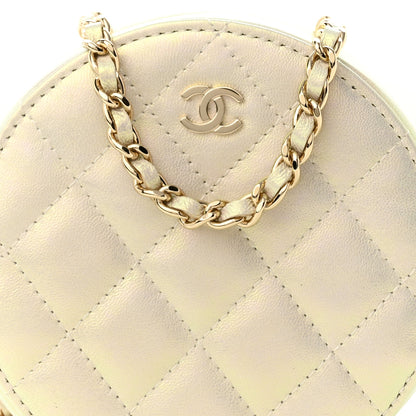Chanel Iridescent Lambskin Quilted Round Clutch With Chain Ivory 7 of 10