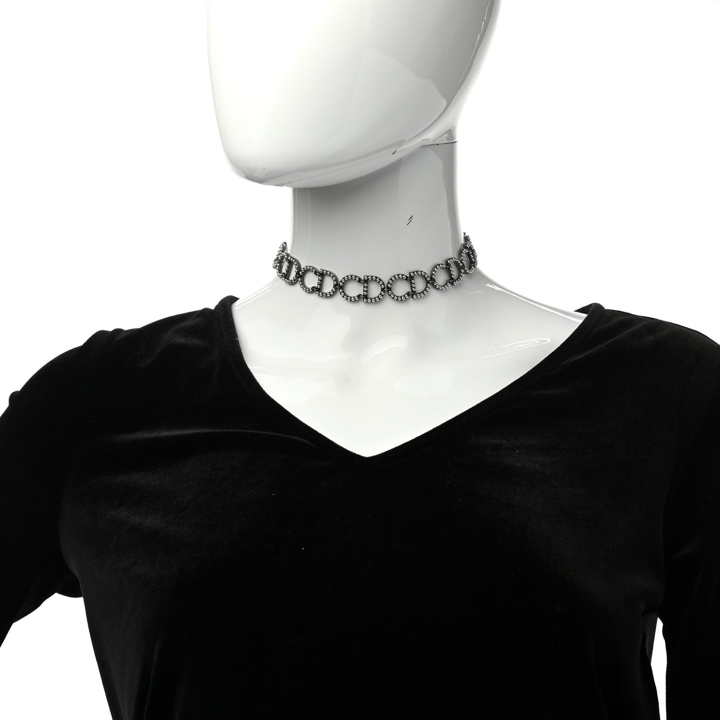 Metal Logo CD Choker Necklace Ruthenium