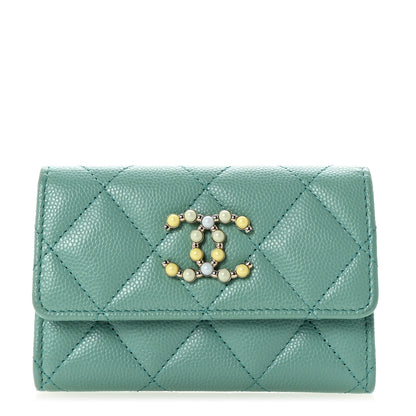 Chanel Caviar Pearl Quilted Coco Candy Flap Card Holder Turquoise 1 of 8