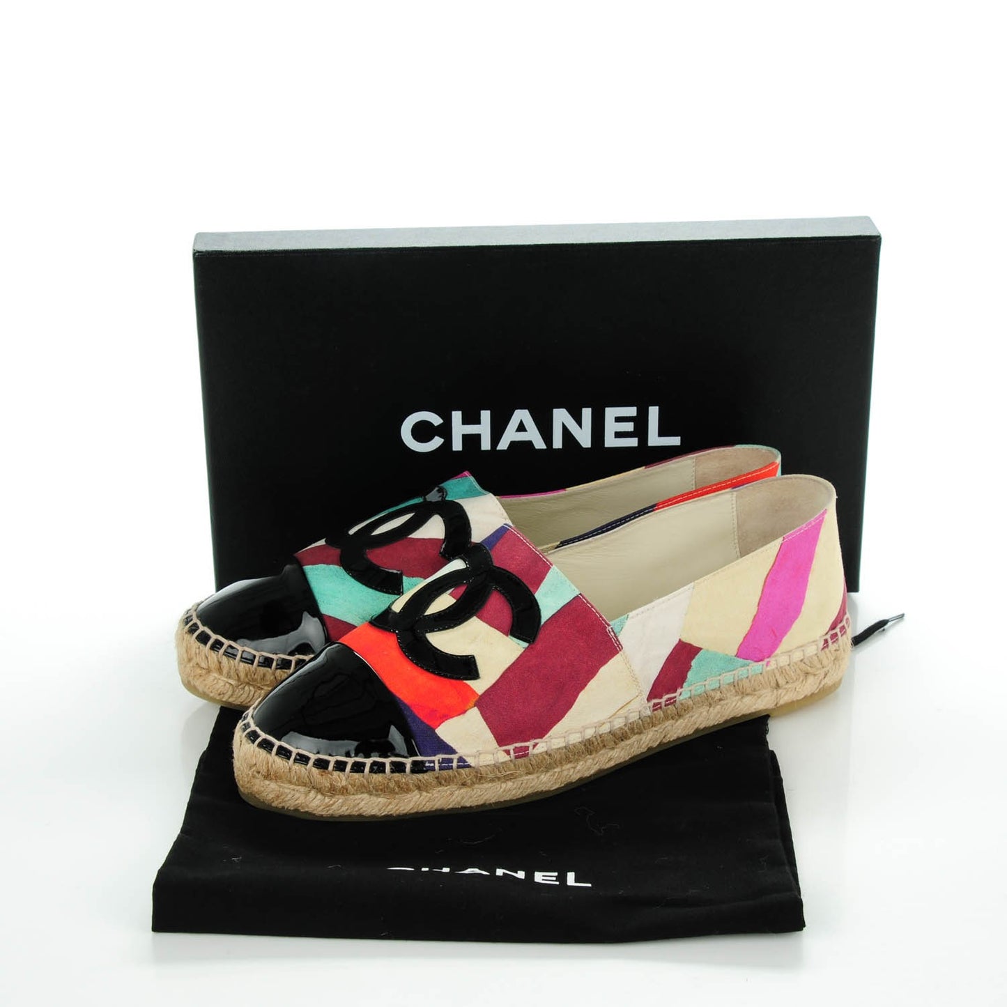 Fabric Striped Patent CC Espadrilles 39 Multicolor Black