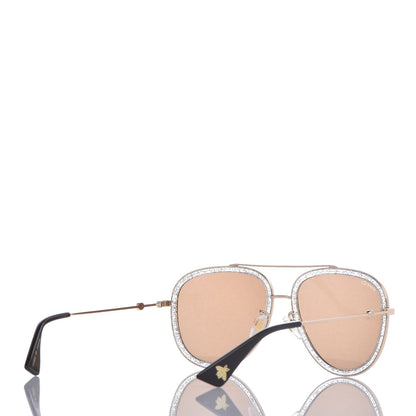 Gucci Glitter Aviator Sunglasses GG0062S Silver 4 of 7