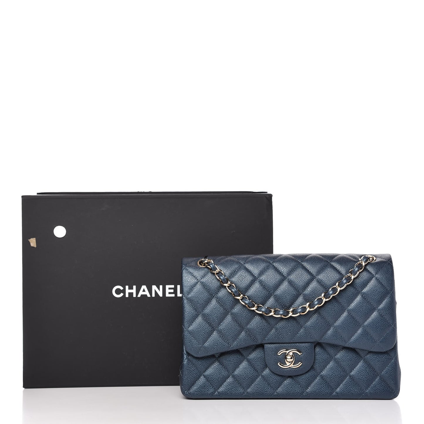 Iridescent Caviar Quilted Jumbo Double Flap Dark Blue