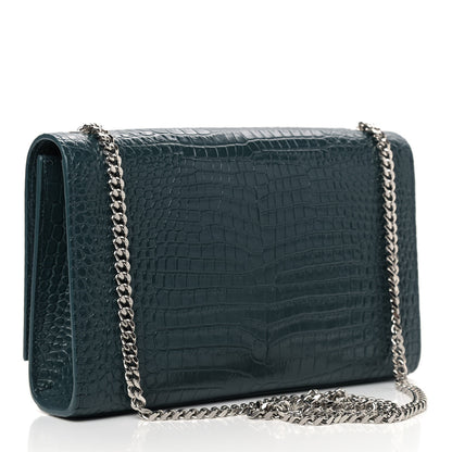 Saint Laurent Calfskin Crocodile Embossed Medium Classic Monogram Kate Tassel Satchel Dark Green 3 of 8
