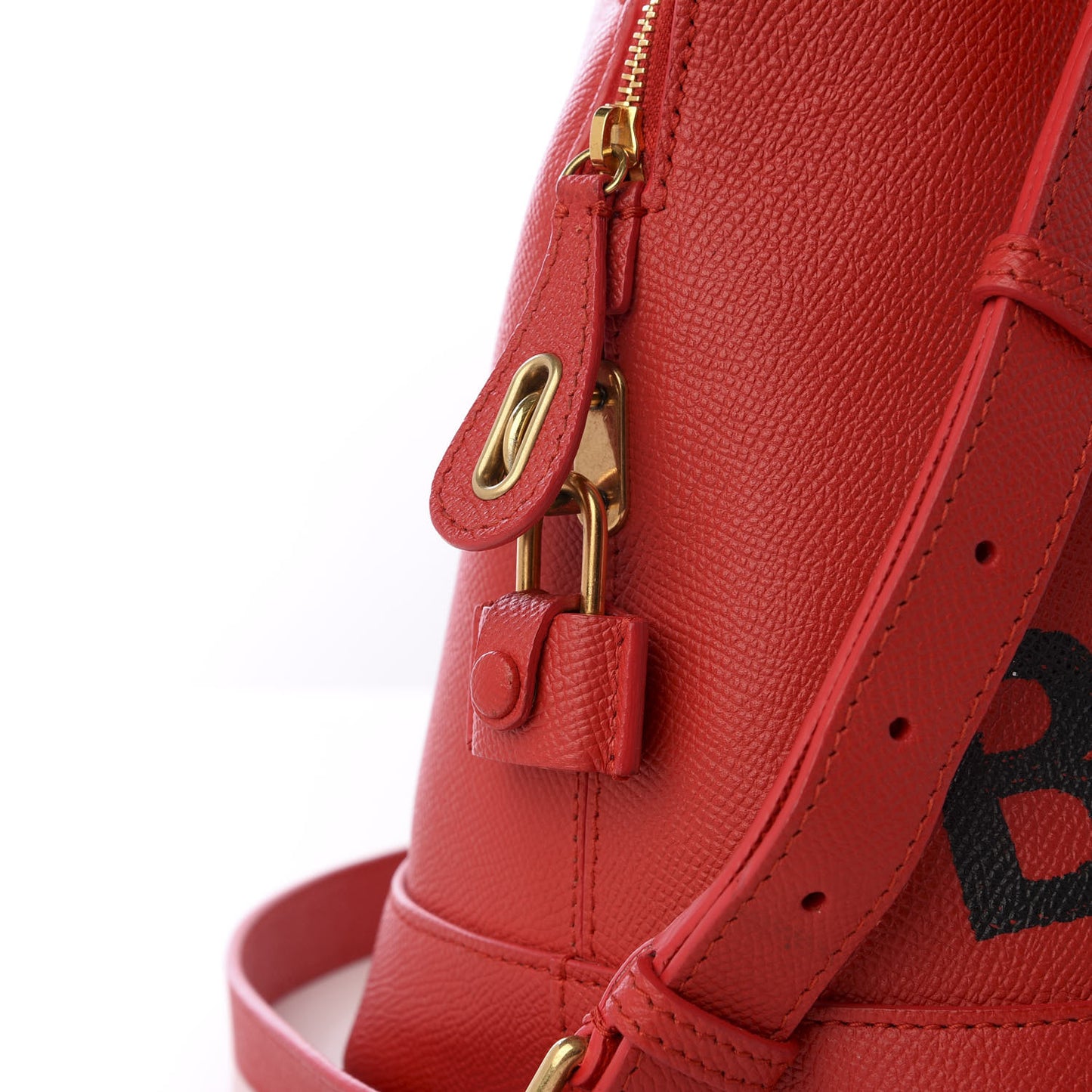 Signature Grained Calfskin Logo M Ville Top Handle Bag Rouge Coquelicot Black
