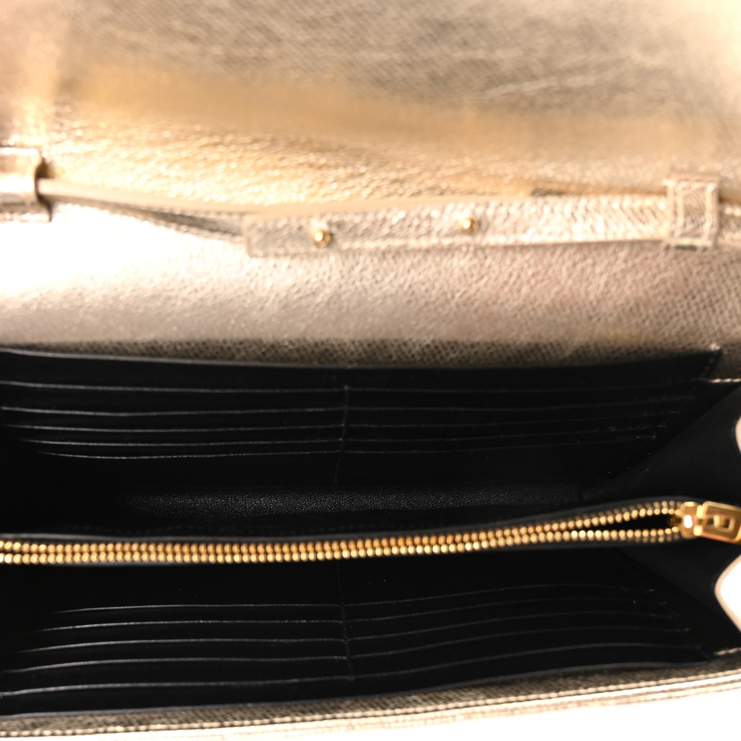 Metallic Calfskin Tri-Quilt Monogram Envelope Chain Wallet Grey Oro