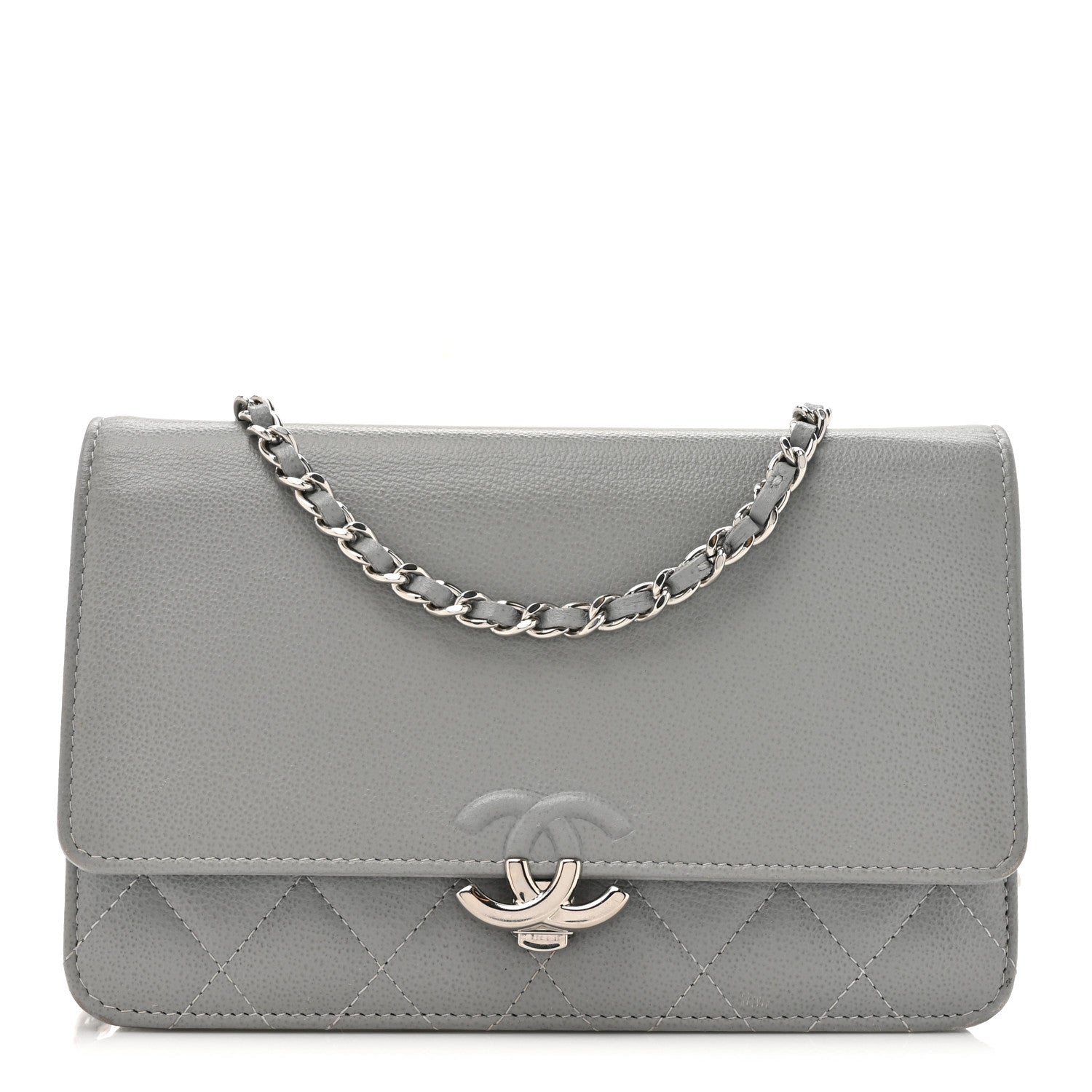 Chanel Grained Calfskin Quilted CC Box Wallet On Chain WOC Grey 1 of 16