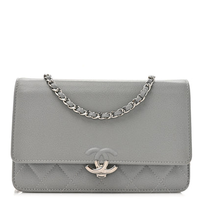 Chanel Grained Calfskin Quilted CC Box Wallet On Chain WOC Grey 1 of 16