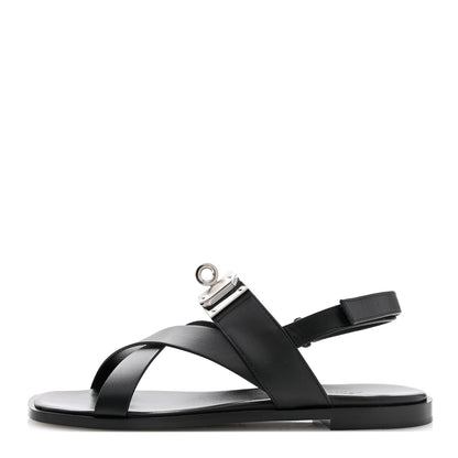 Hermes Calfskin Womens Ines Sandals 38 Black 1 of 10