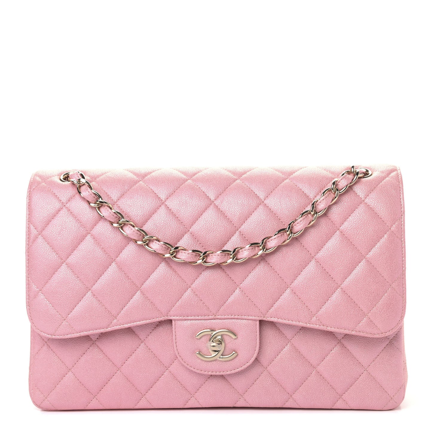 Iridescent Caviar Quilted Jumbo Double Flap Rose Pink