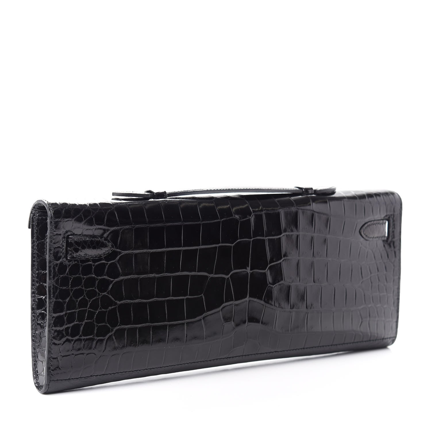 Hermes Shiny Porosus Crocodile Kelly Cut Pochette Black 3 of 7