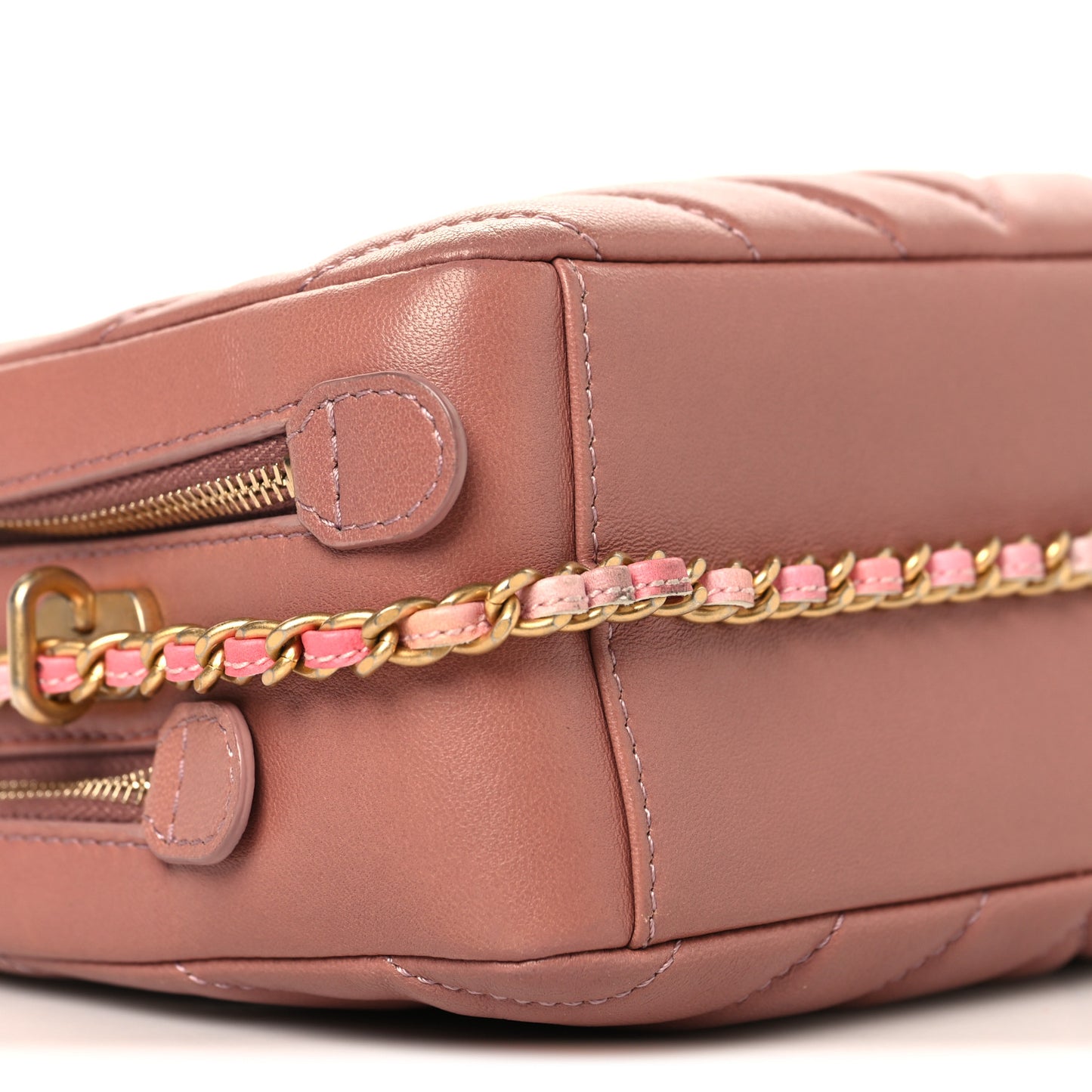 Lambskin Chevron Quilted Chain Around Camera Case Pink