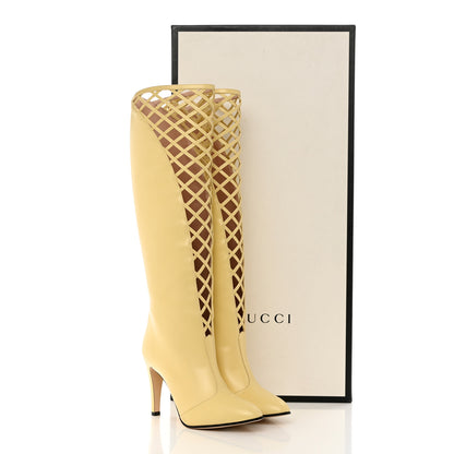 Gucci Plume Calfskin Damir Lattice Cutout Knee High Boot 40 Butter 9 of 9