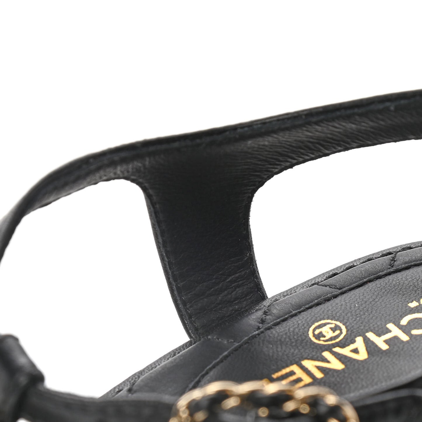 Lambskin Chain CC Logo Thong Sandals 39.5 Black