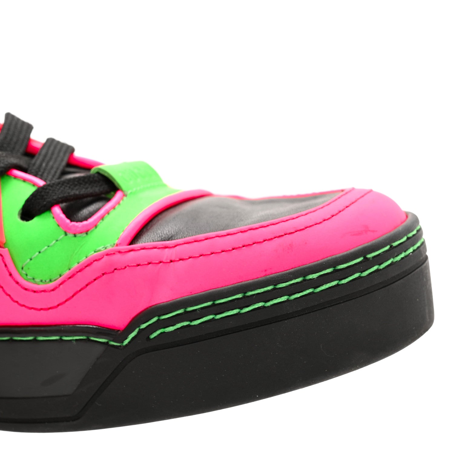 Gucci Calfskin Womens Neon High Top Sneakers 37 Black Neon Green Pink 12 of 14