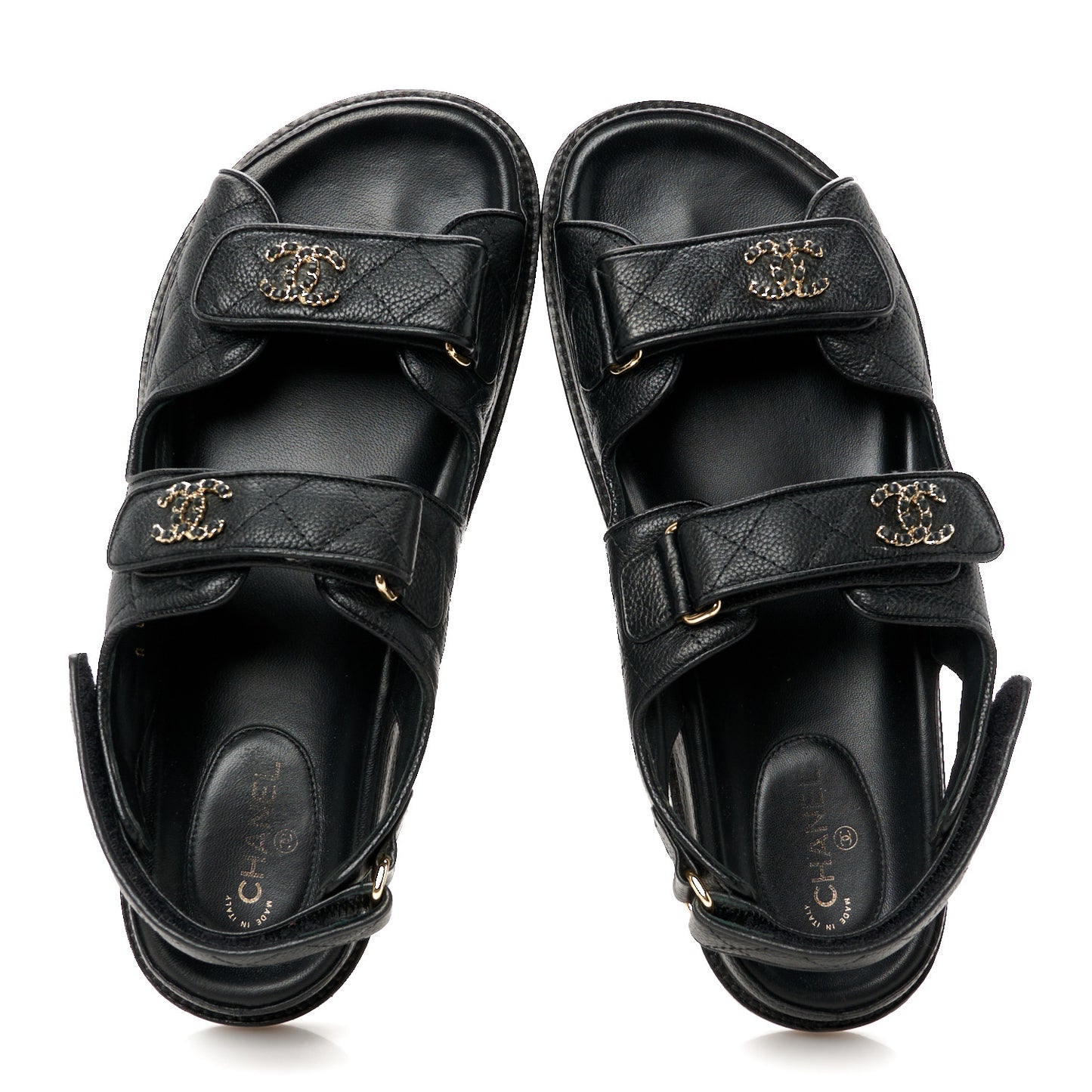 Grained Calfskin Velcro Dad Sandals 40 Black
