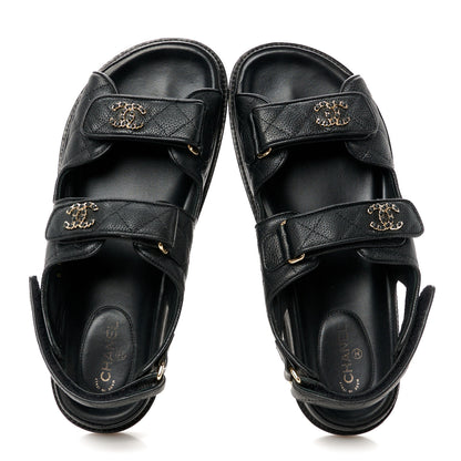 Chanel Grained Calfskin Velcro Dad Sandals 40 Black 2 of 10