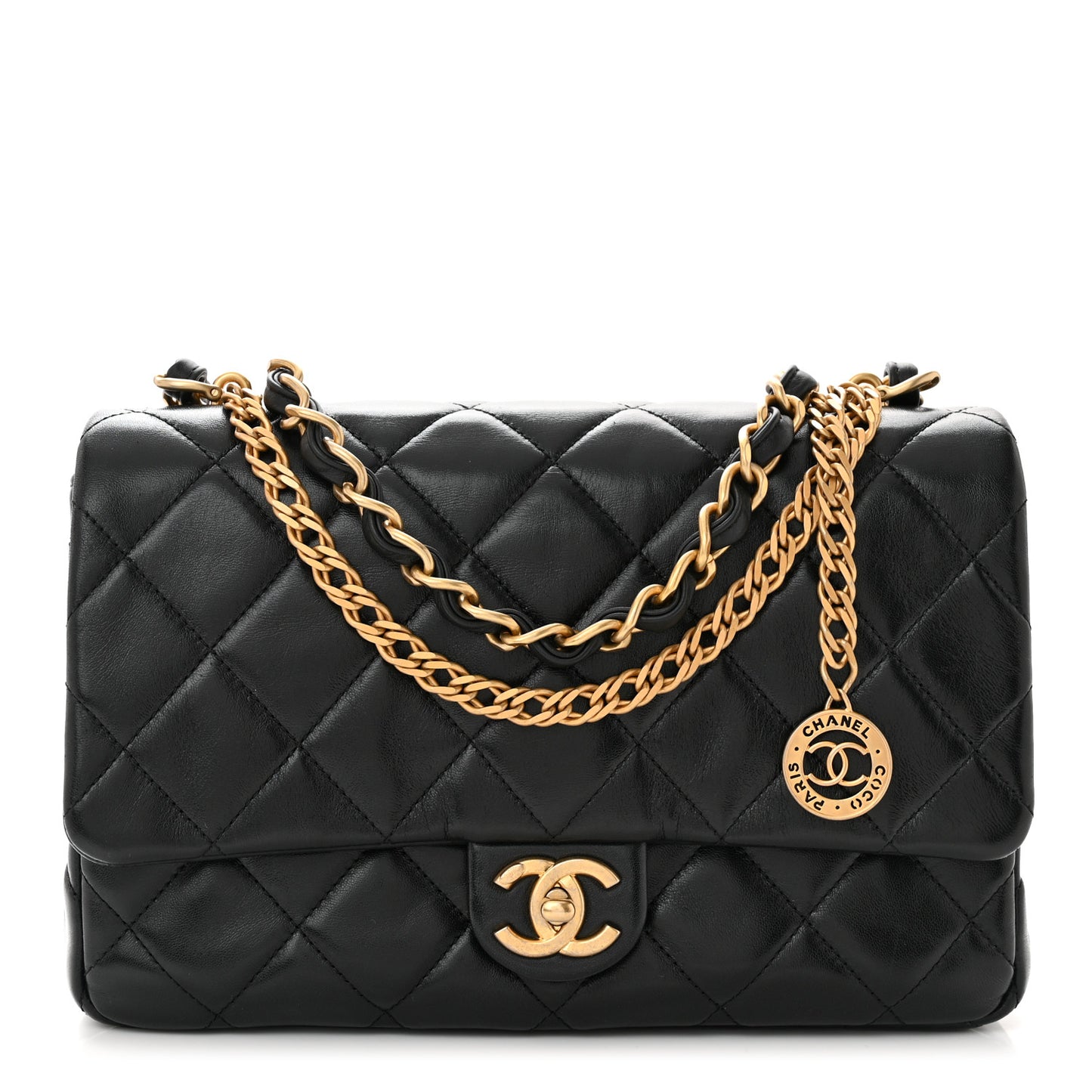 Lambskin Quilted Fancy Jewel Flap Black
