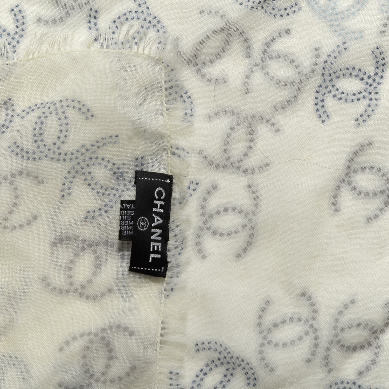 Chanel Cashmere Silk CC Scarf White Gray 4 of 4