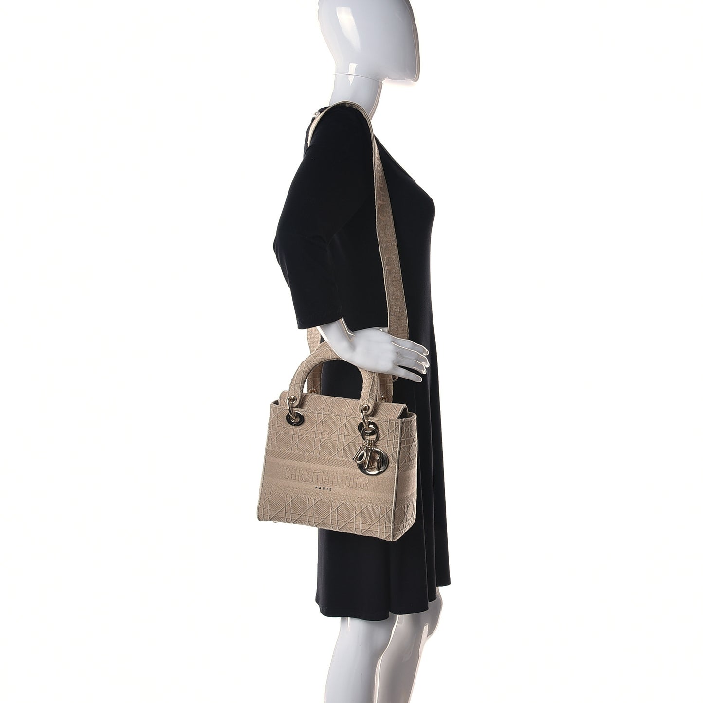 Canvas Embroidered Medium Lady D-Lite Beige