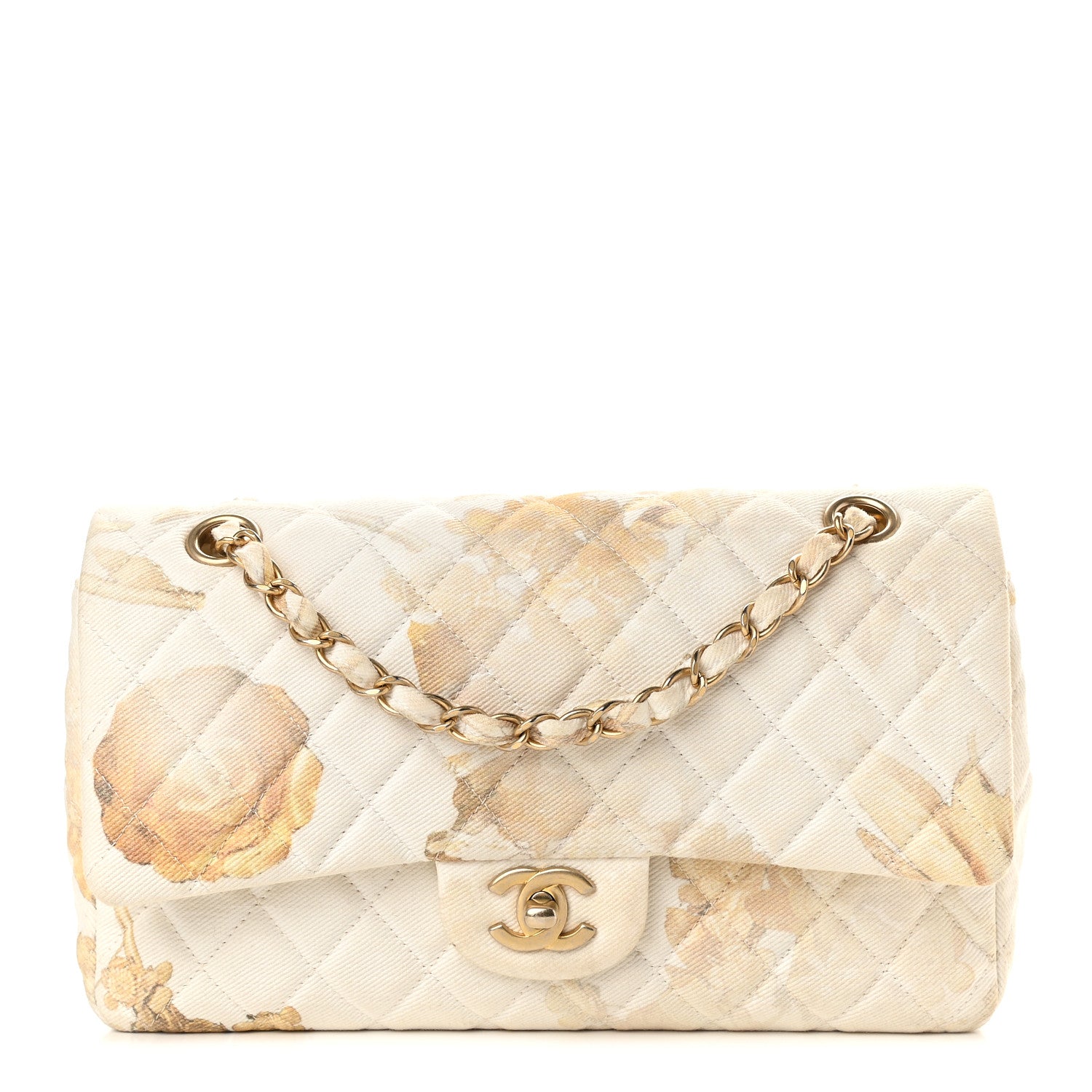 Chanel Denim Floral Printed Medium Double Flap Beige 1 of 13