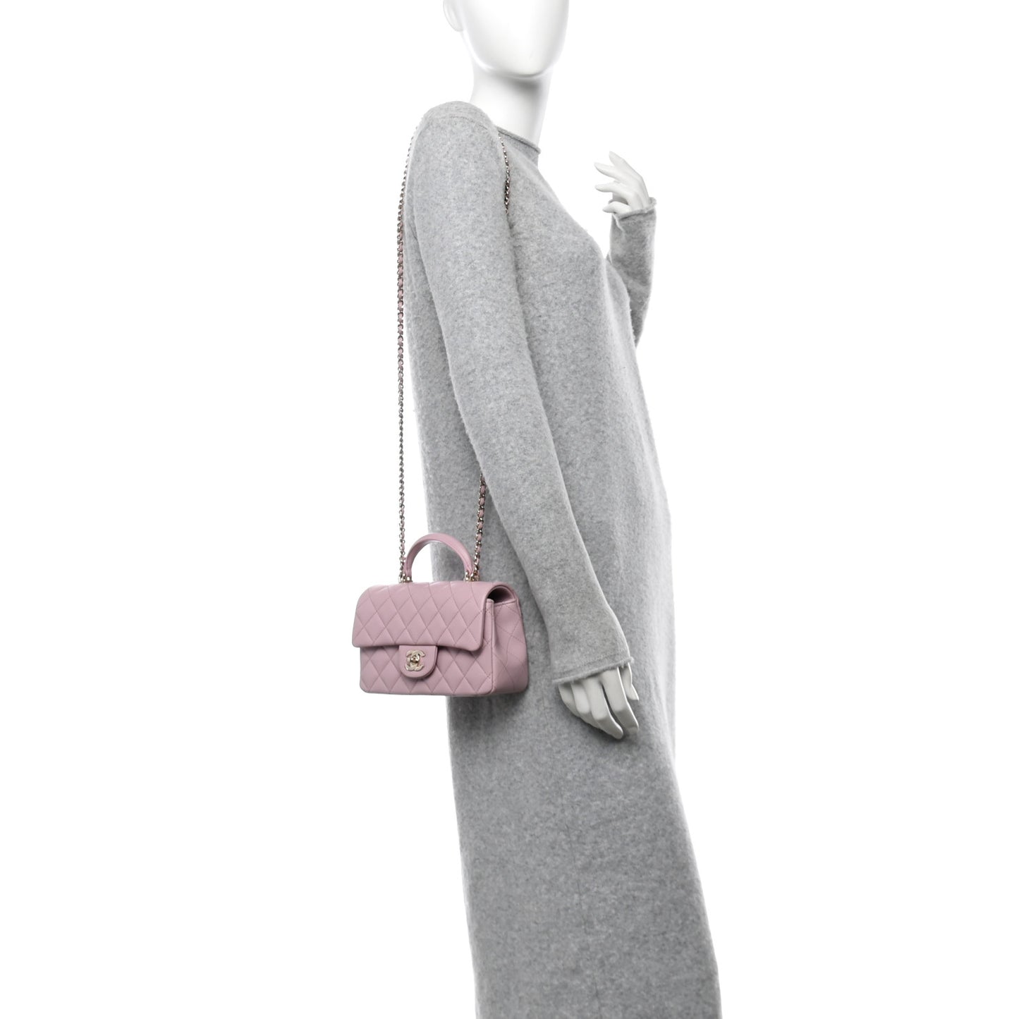 Lambskin Quilted Mini Top Handle Rectangular Flap Light Pink