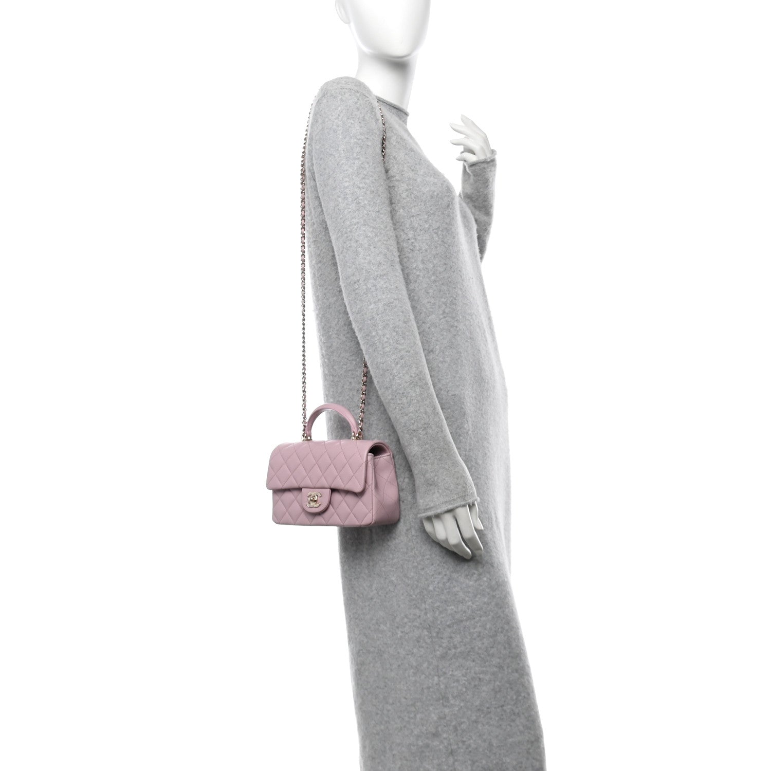 Chanel Lambskin Quilted Mini Top Handle Rectangular Flap Light Pink 2 of 11