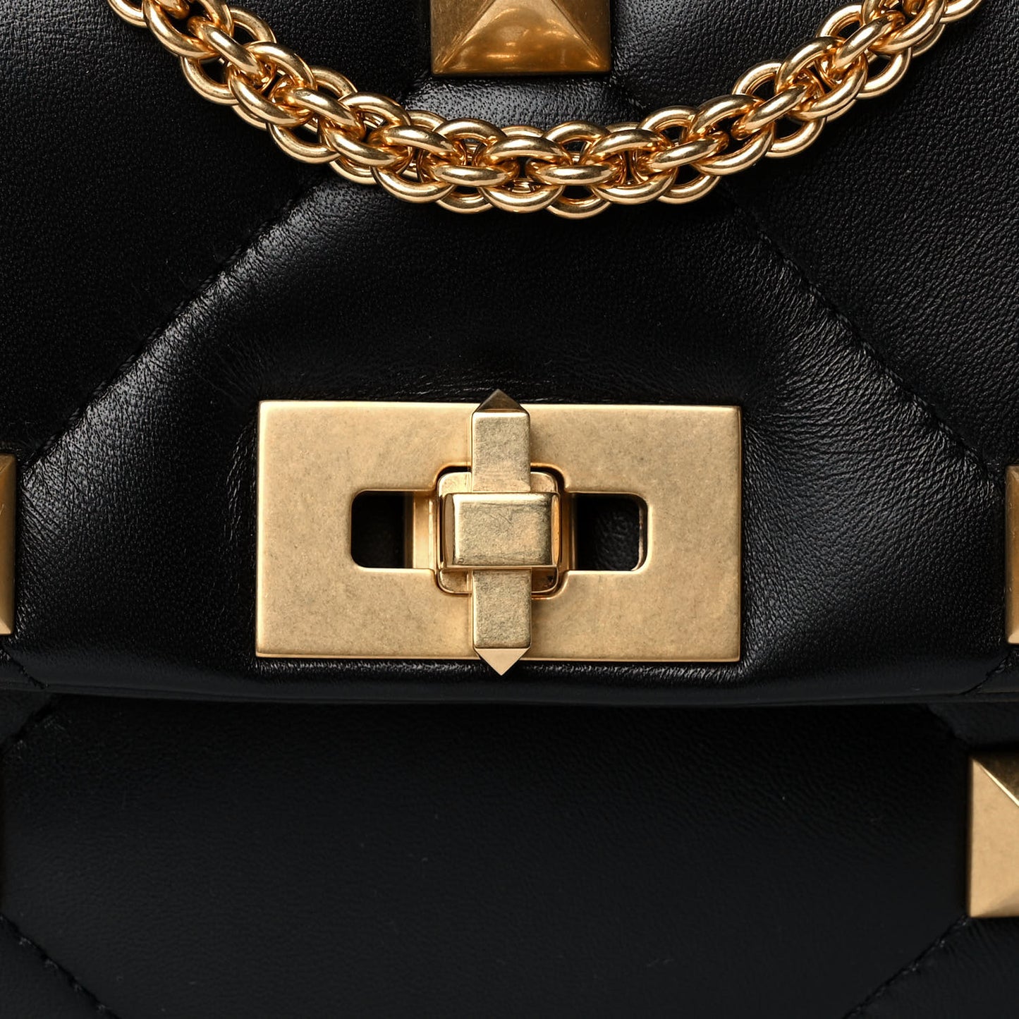 Nappa Large Roman Stud Shoulder Bag Black